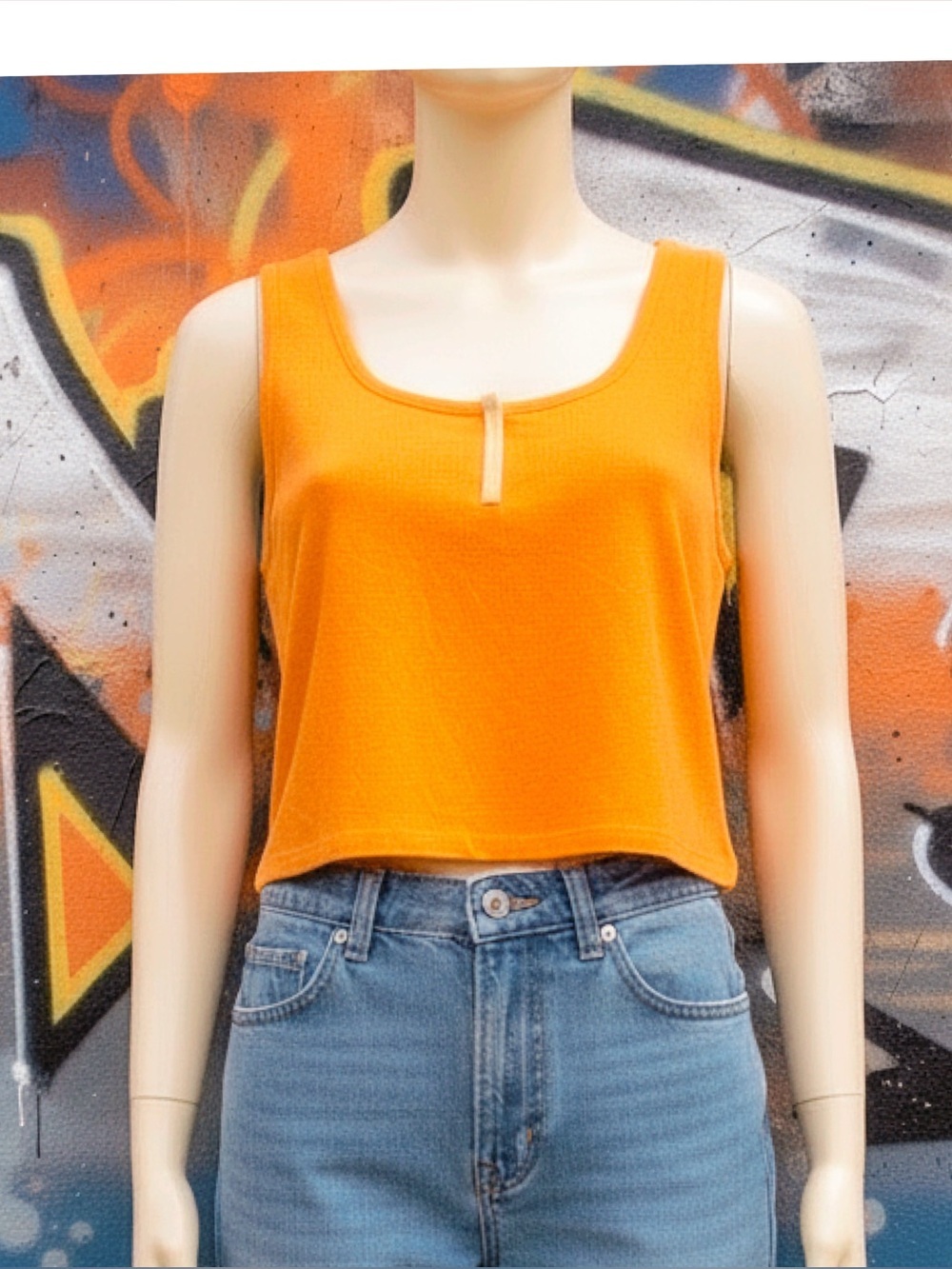 🧡🆕🧡 Adam Levine Collection Orange Henley Cropped Tank Top-Size XL